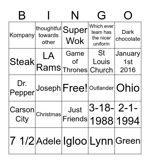 Abie's Bridal Shower Bingo Card