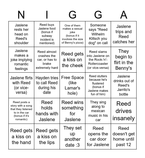 REED'S DATE BINGO CARD Bingo Card