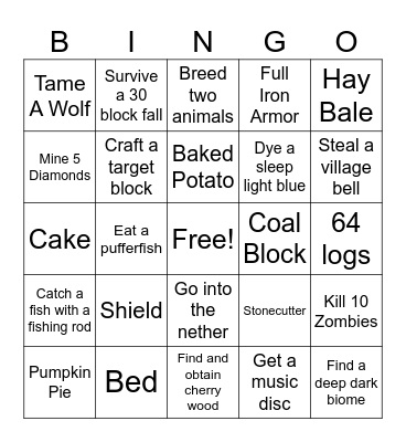 Minecraft BINGO Card