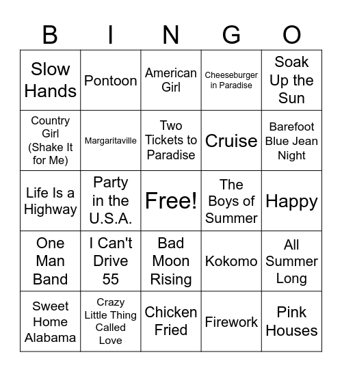 Stars Stripes & Summer Nights Bingo Card