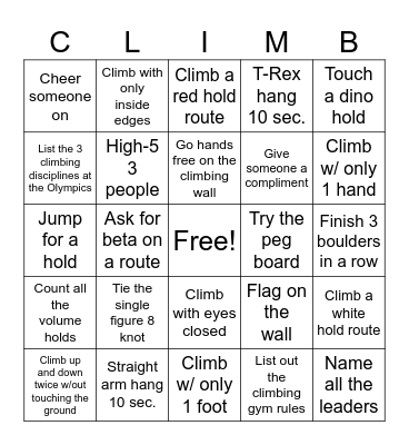 Climbing bingo Card