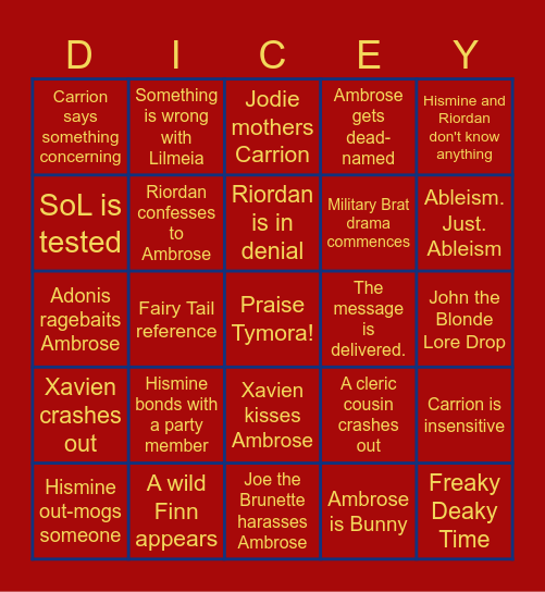 Descent Into Avernus: Session 13 Bingo Card