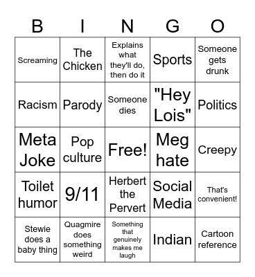 Family Guy Bingo Card