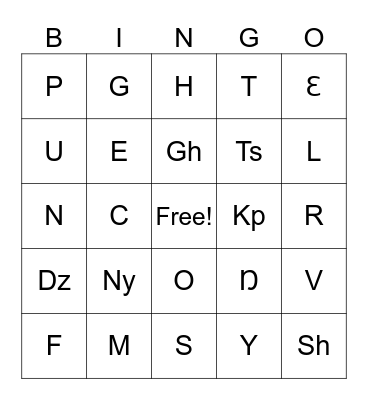 Sari Alphabet Bingo Card