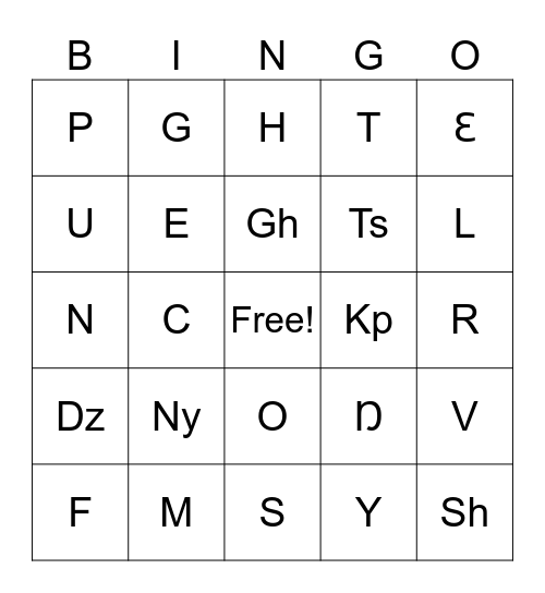 Sari Alphabet Bingo Card