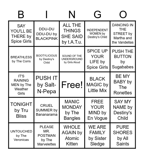 👩‍🎤🎸Girl Group Bingo👯‍♀️🎤 Bingo Card