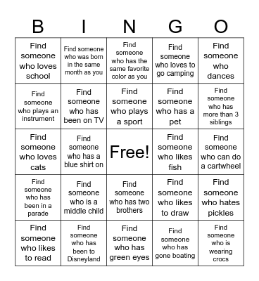 Getting to Know You BINGO Card