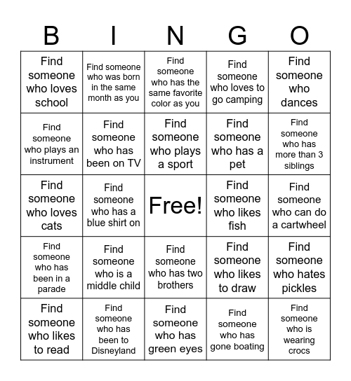 Getting to Know You BINGO Card