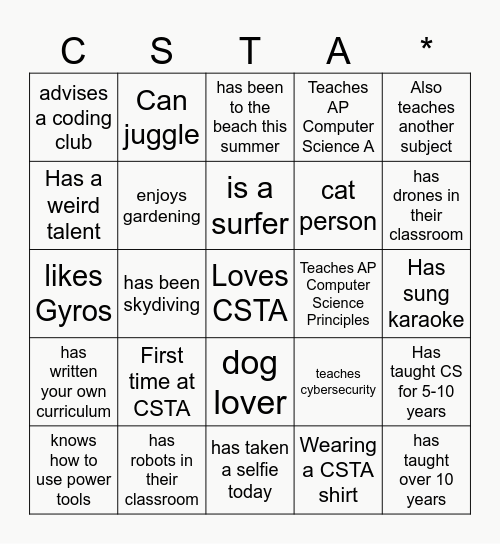 CSTA Bingo Card
