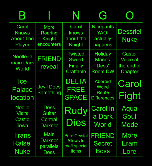 Deltarune Chapter 6 Bingo Card