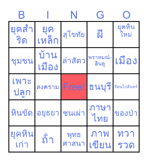 บิงโกตะลุยยุคสมัยทางประวัติศาสตร Bingo Card
