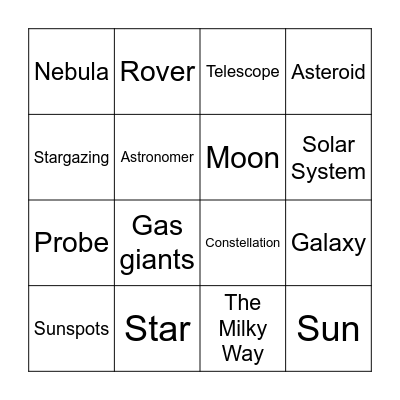 Astronomy Bingo Card