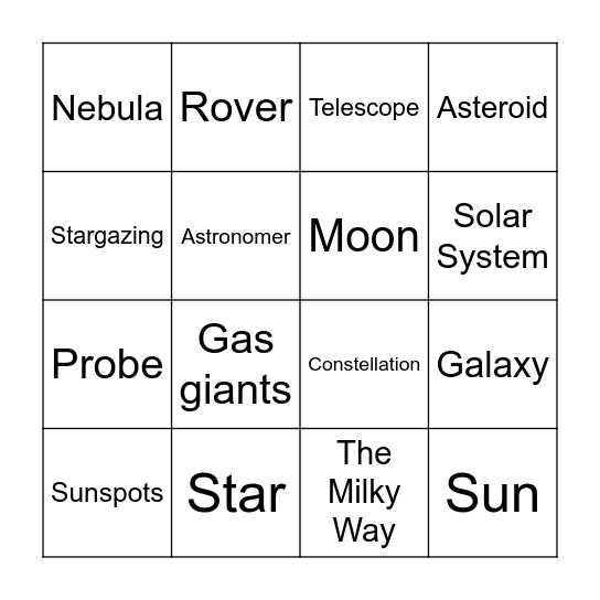 Astronomy Bingo Card