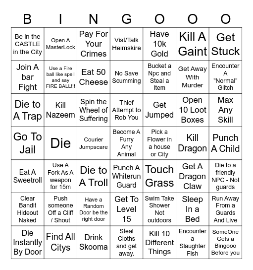 Skyrim Bingooo Random Doors + Loot boxes Bingo Card