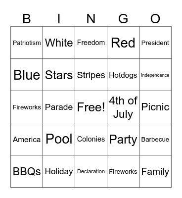 4th of July Bingo Card