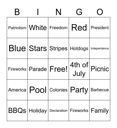 4th of July Bingo Card