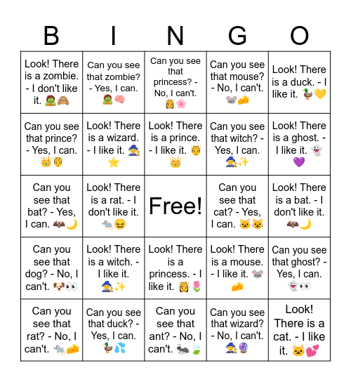 B4 L4 Look! There is a dog. - I like it. 🐶❤️ Bingo Card