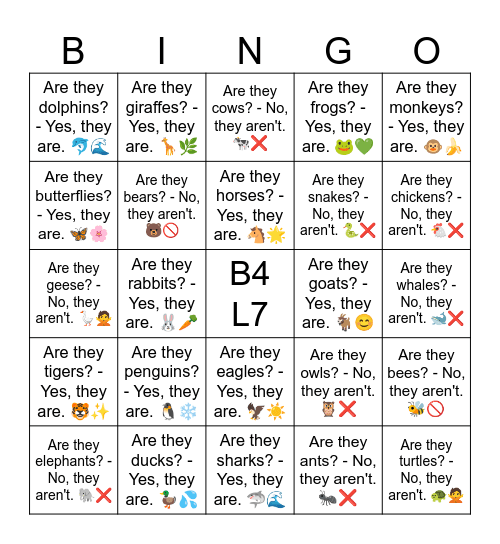 B4 L7 Are they bees? - No, they aren't. 🐝🚫 Bingo Card