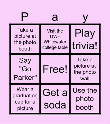 Payten's Graduation Party BINGO Card