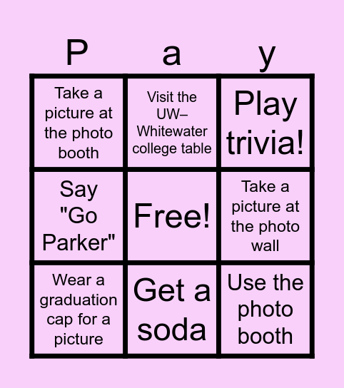 Payten's Graduation Party BINGO Card