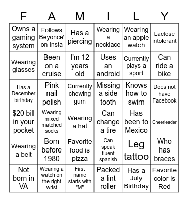 Family Vacation 2026 Bingo Card