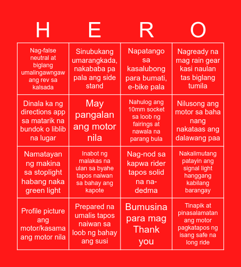 RIDER'S BINGO Card