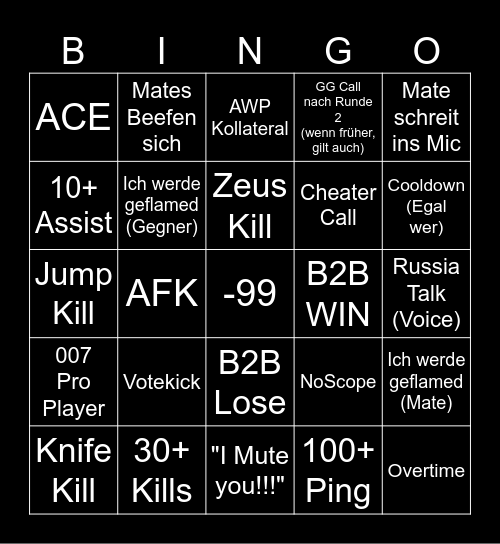 Ronamo´s CS2 Bingo für Faceit Bingo Card