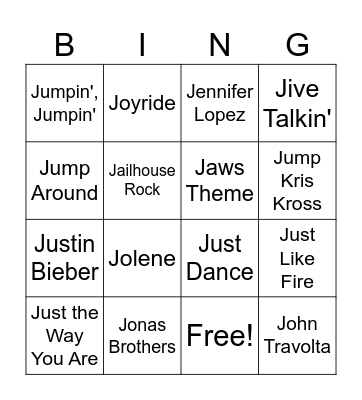 J For July Bingo Card