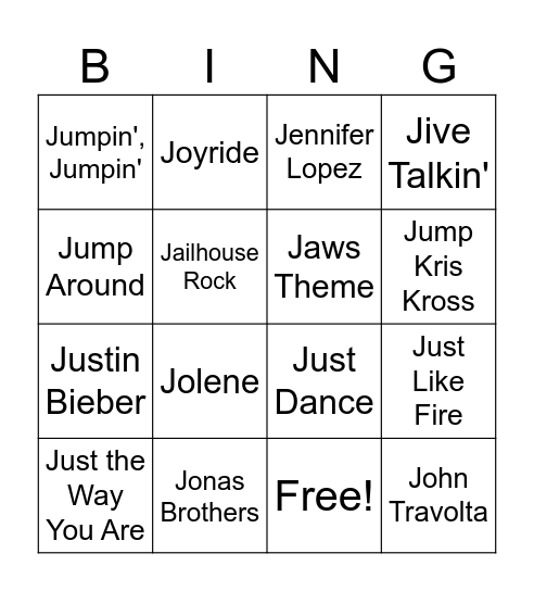 J For July Bingo Card