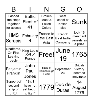 Bonhomme Richard Bingo Card
