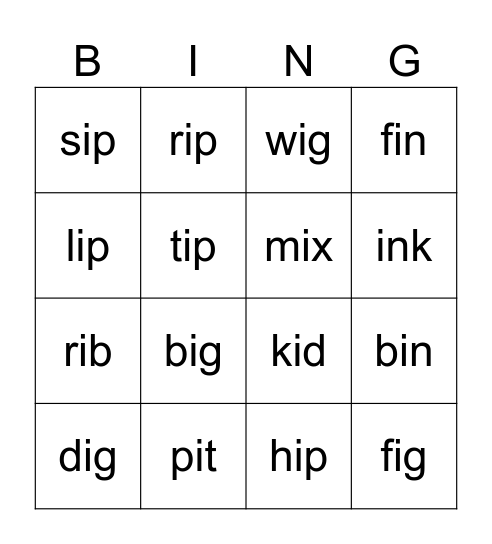 -i- Bingo Card