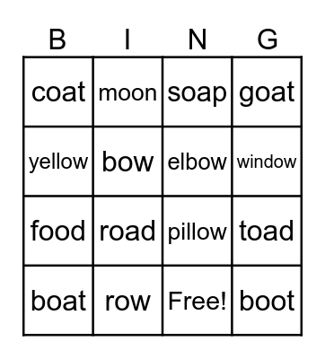 oa,ow,oo Bingo Card