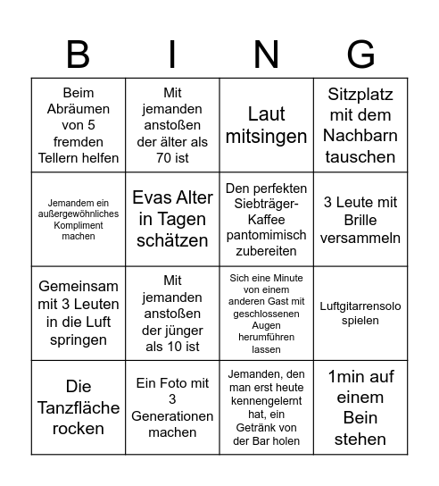 Evas 70ger Bingo Card