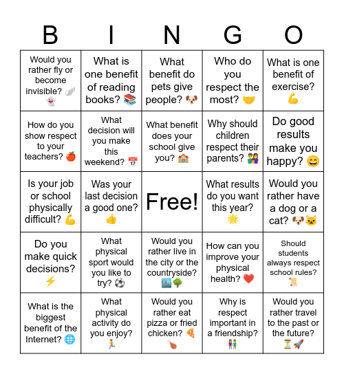 D1 L6 Questions Bingo Card