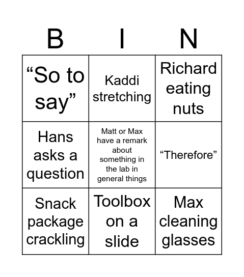 Lab meeting Bingo Card