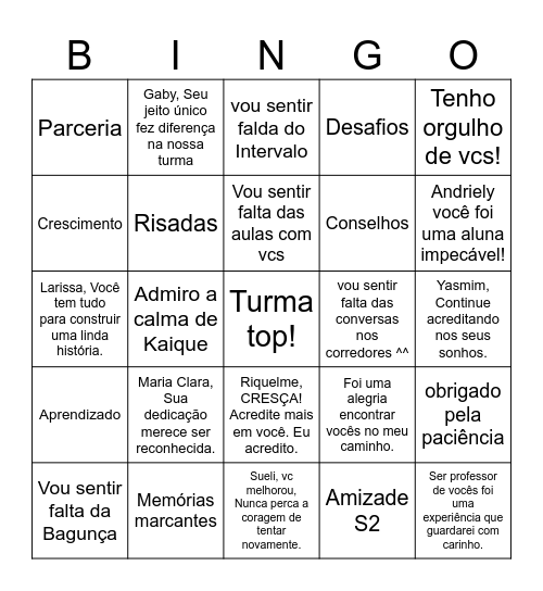 Bingo da saudade Bingo Card
