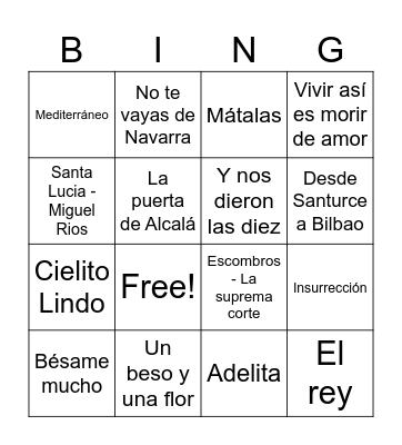 Bingo Musical Bingo Card