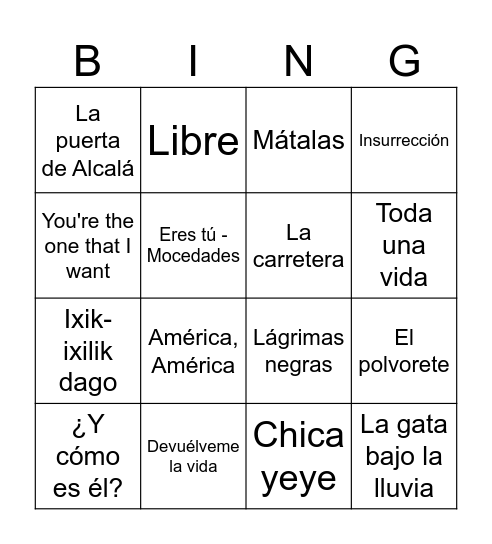 Bingo Musical Bingo Card