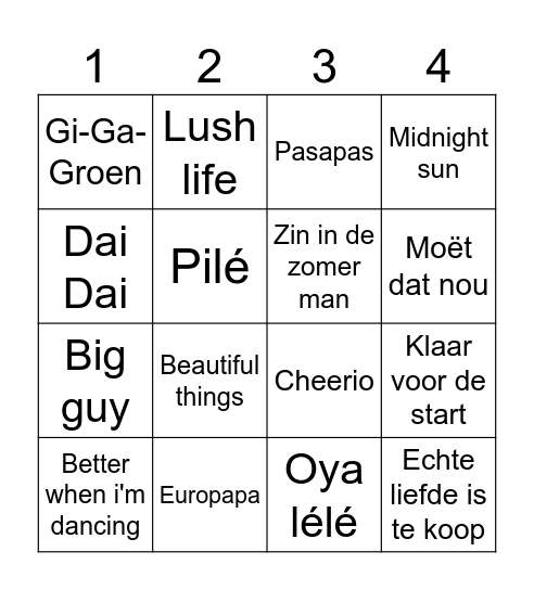 Muziek bingo Card