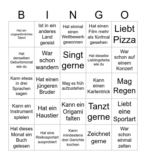 NPZ Bingo Card