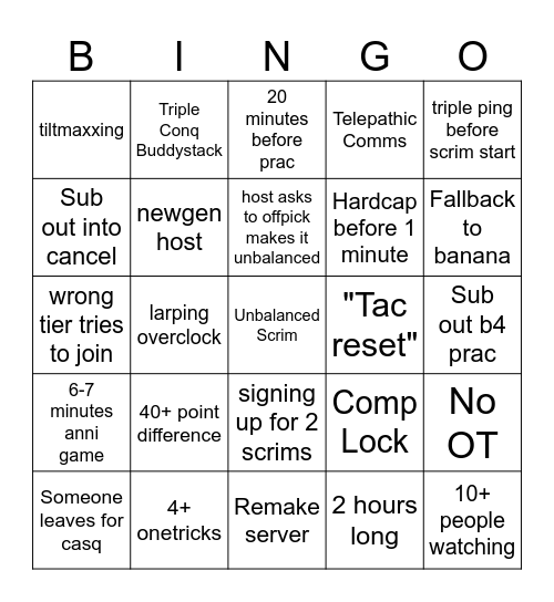 Scrim BINGO Card
