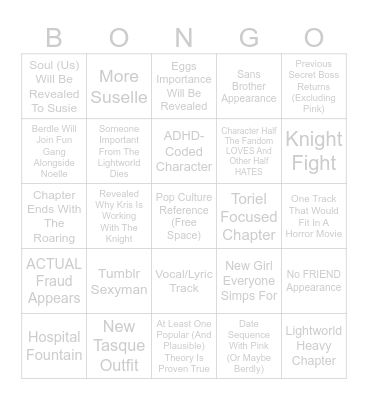 Deltarune Chapter 6 Predictions Bingo Card