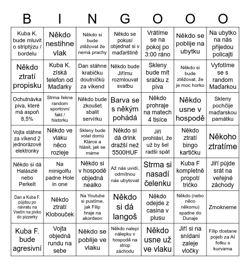 Rozlučka Budapešť Bingo Card