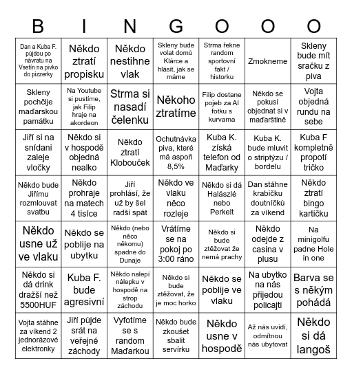 Rozlučka Budapešť Bingo Card