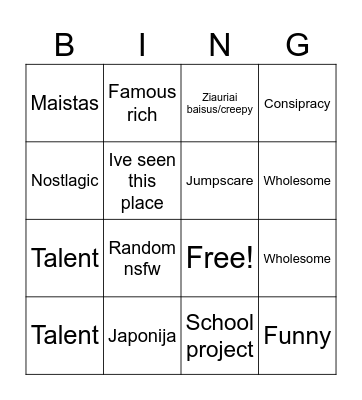 Untitled Bingo Card