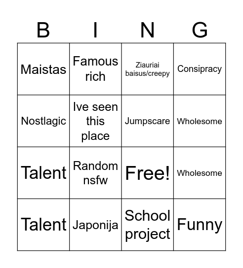 Untitled Bingo Card