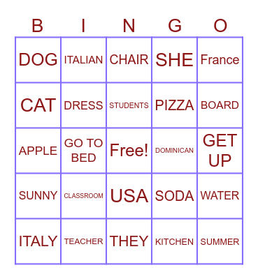 SUMMER CLASS BINGO Card