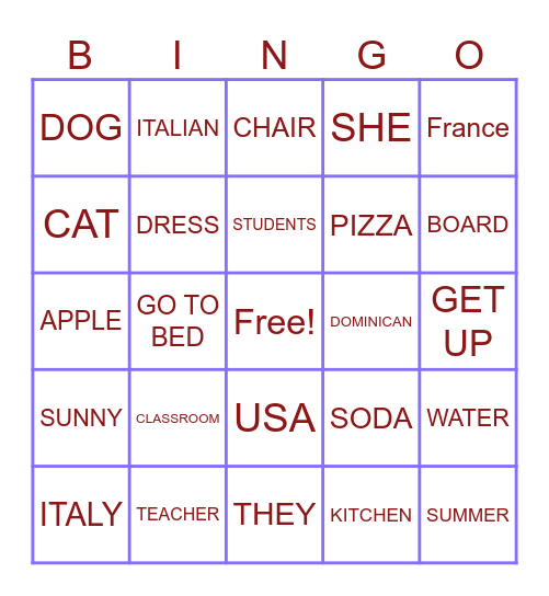 SUMMER CLASS BINGO Card