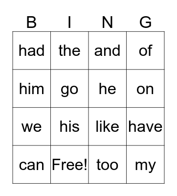 Sight Words Bingo! Bingo Card