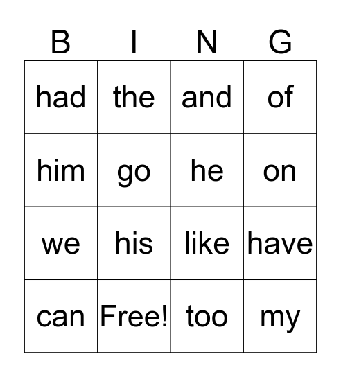 Sight Words Bingo! Bingo Card